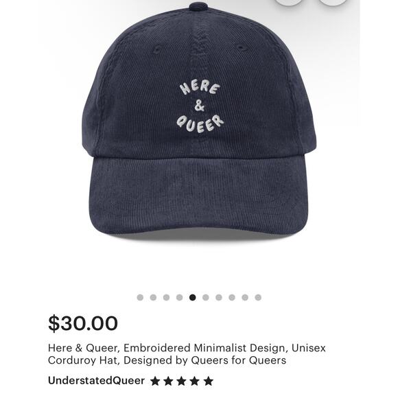 UNDERSTATED QUEER Unisex Here & Queer Courderoy Hat 🧢 ❤️🧡💛💜💙🩵💚🩷 - Picture 4 of 5